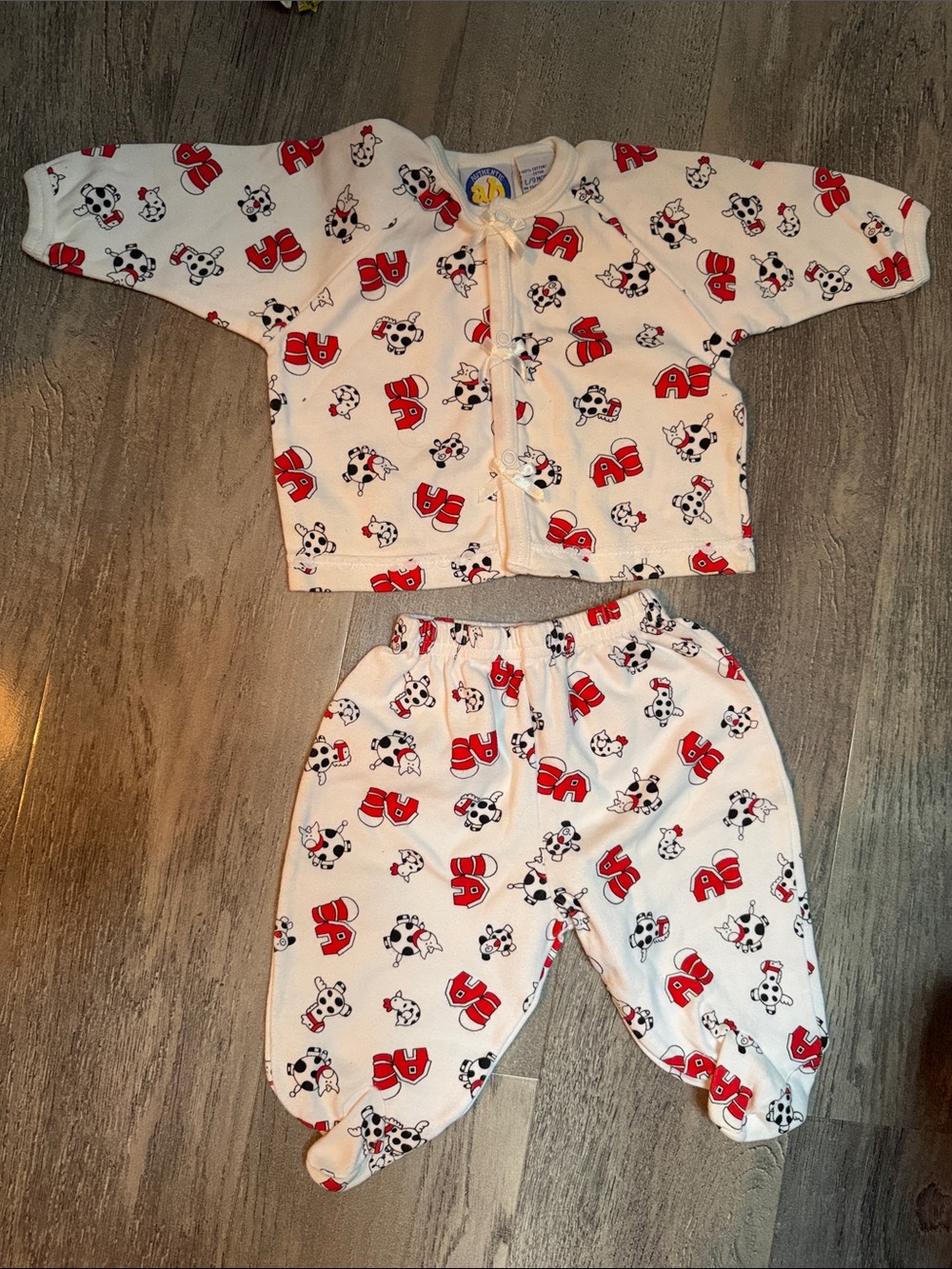 Kids Two-Piece Vintage Set with Red Cow Print